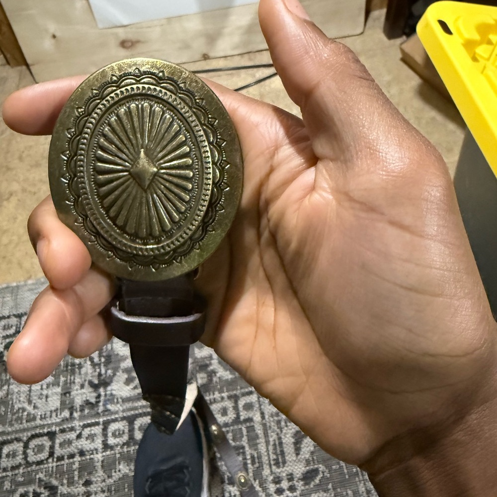 Vintage Gold Buckle Leather Belt